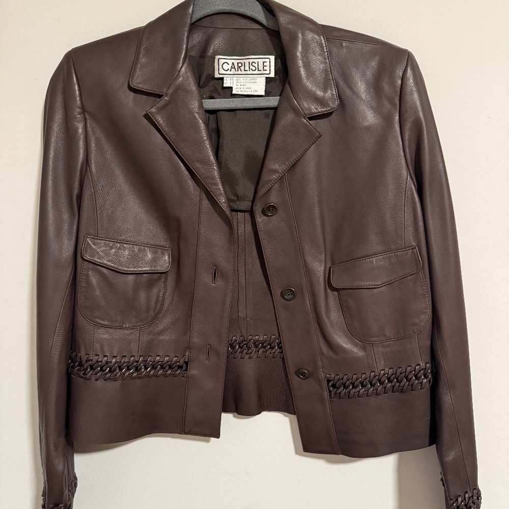 CARLISLE SOFT LEATHER JACKET.  BROWN (US6/UK8)
